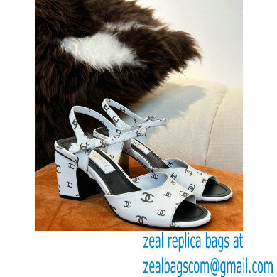 chanel heel 3.5cm Printed Lambskin White & Black sandals G38974 2022